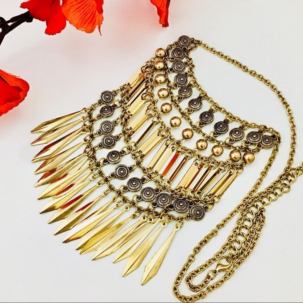 Bohemian Style Gold tone dangle Necklace 1021